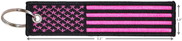American Flag Keychain with Key Ring and Carabiner - (Pink)