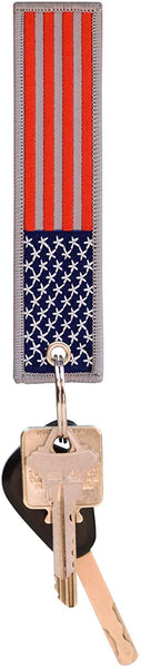 American Flag Keychain with Key Ring and Carabiner - (Red Blue Grey)