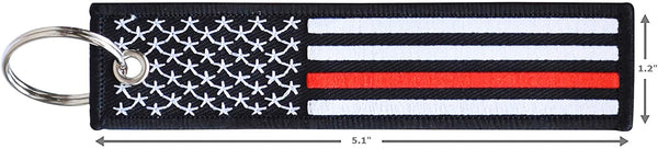 American Flag Keychain with Key Ring and Carabiner - Fireman Firefighter - (Thin Red Line)