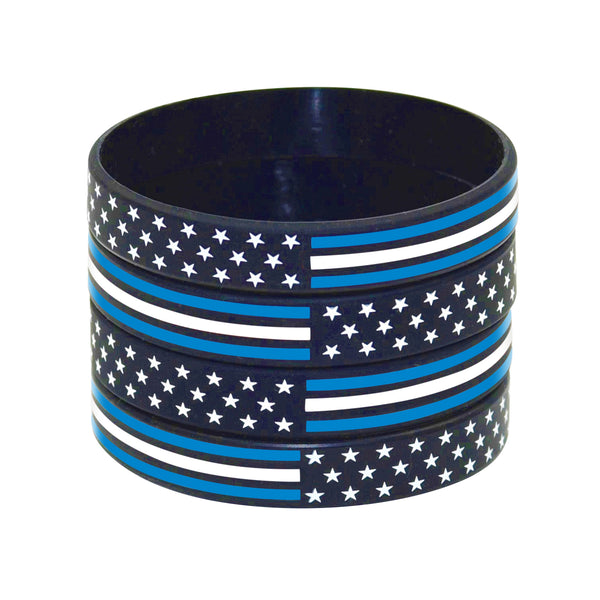 American Flag Silicone Stretchable Bracelet 4-Pack (Thin White Line)