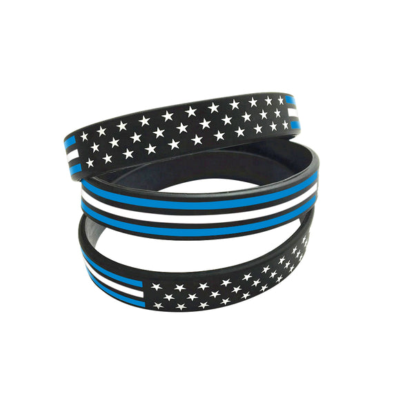 American Flag Silicone Stretchable Bracelet 4-Pack (Thin White Line)