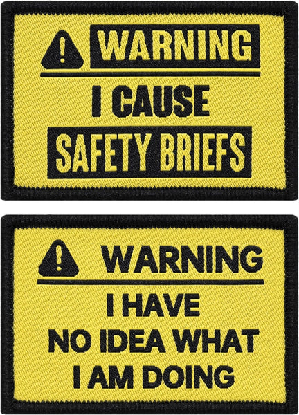 "Warning" Funny Morale Applique Patch 2-Pack Set