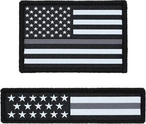 American Flag Hat Patch Set, 2x3 & 1x4, Woven, Hook and Loop (Thin Grey Line)