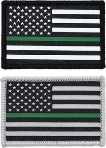 American Flag Patch 2-Pack Set, Woven, Hook and Loop (Thin Green Line)