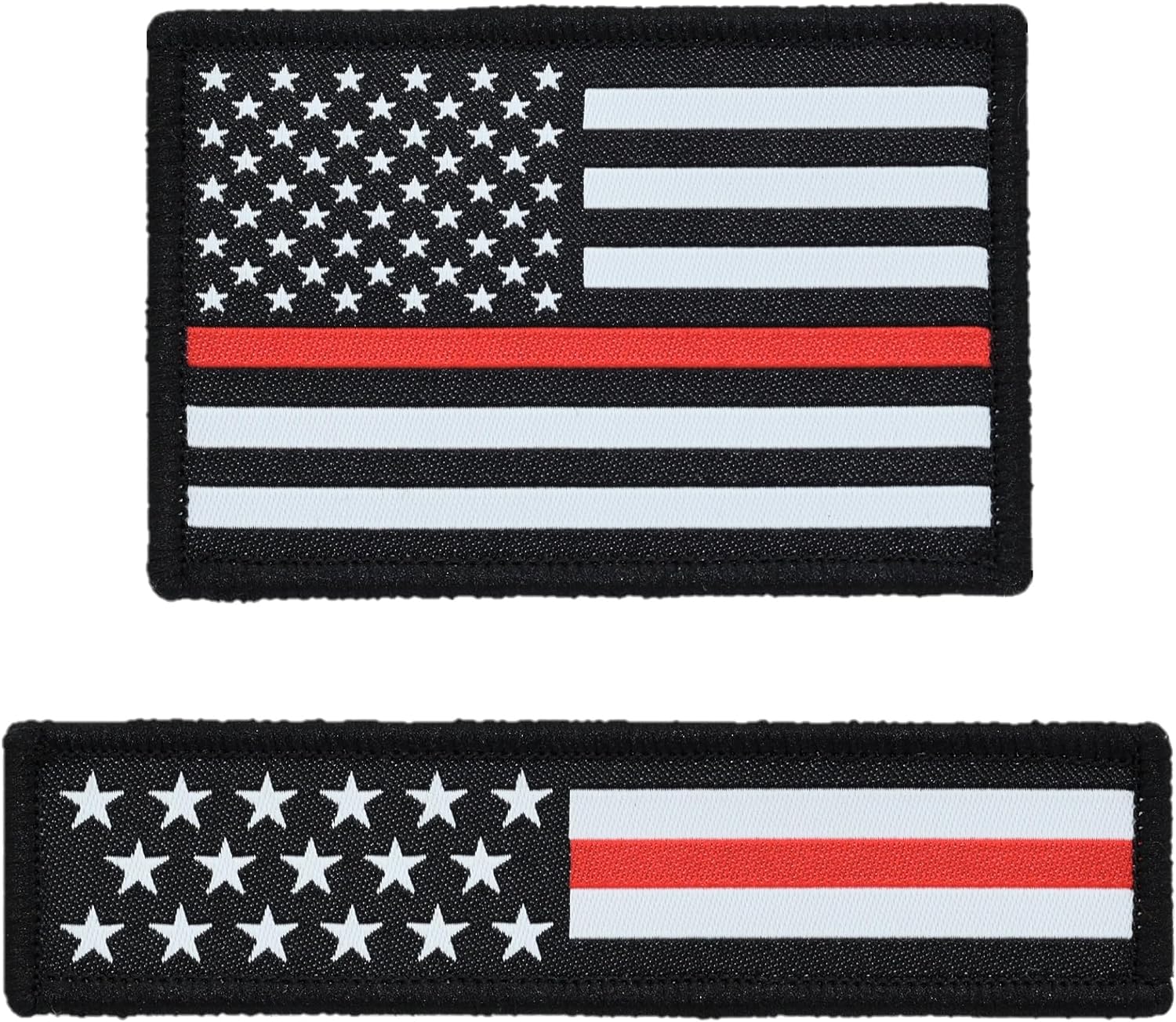 American Flag Hat Patch Set, 2x3 & 1x4, Woven, Hook and Loop (Thin Red Line)