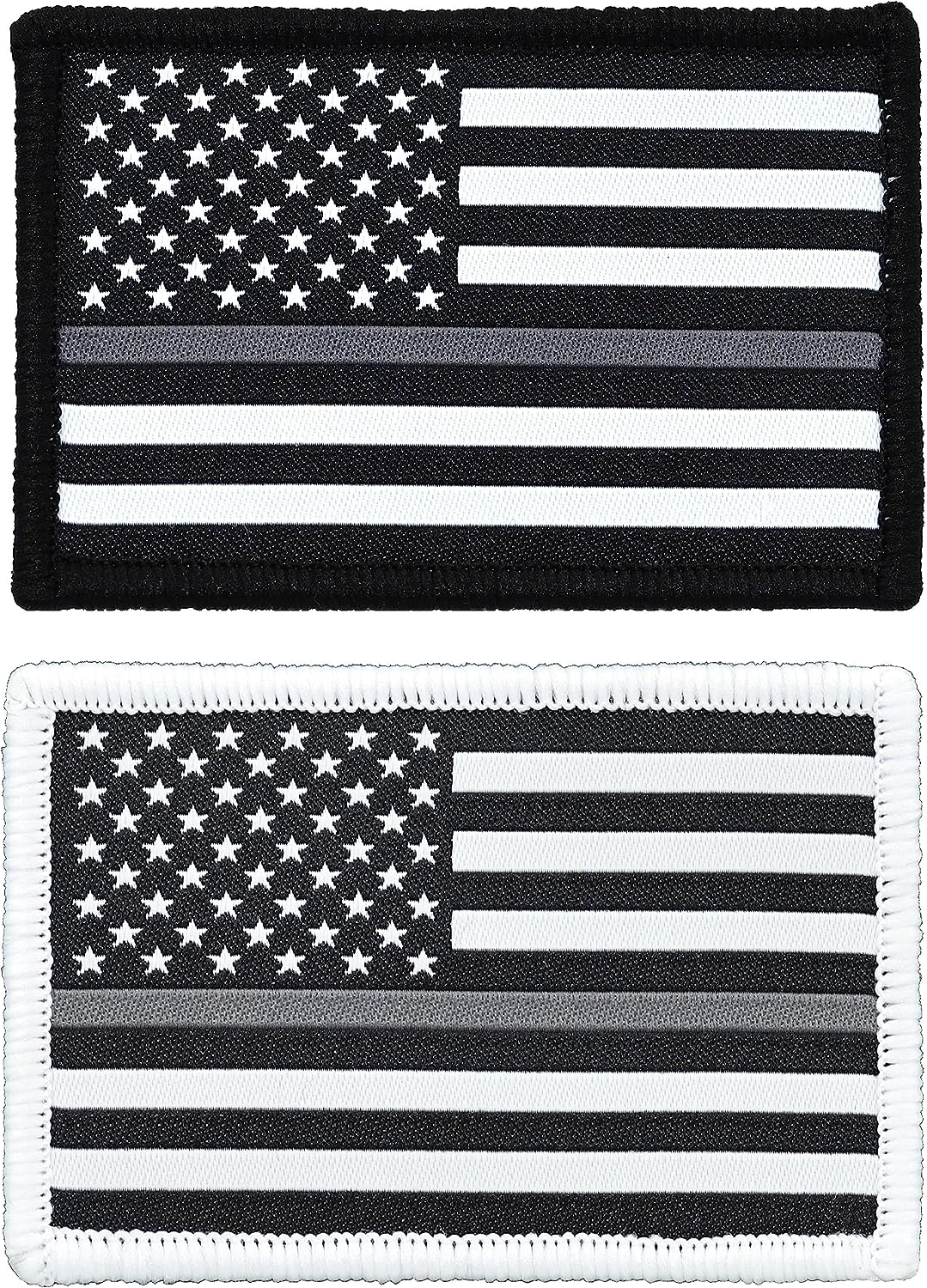 American Flag Patch 2-Pack Set, Woven, Hook and Loop (Thin Grey Line)