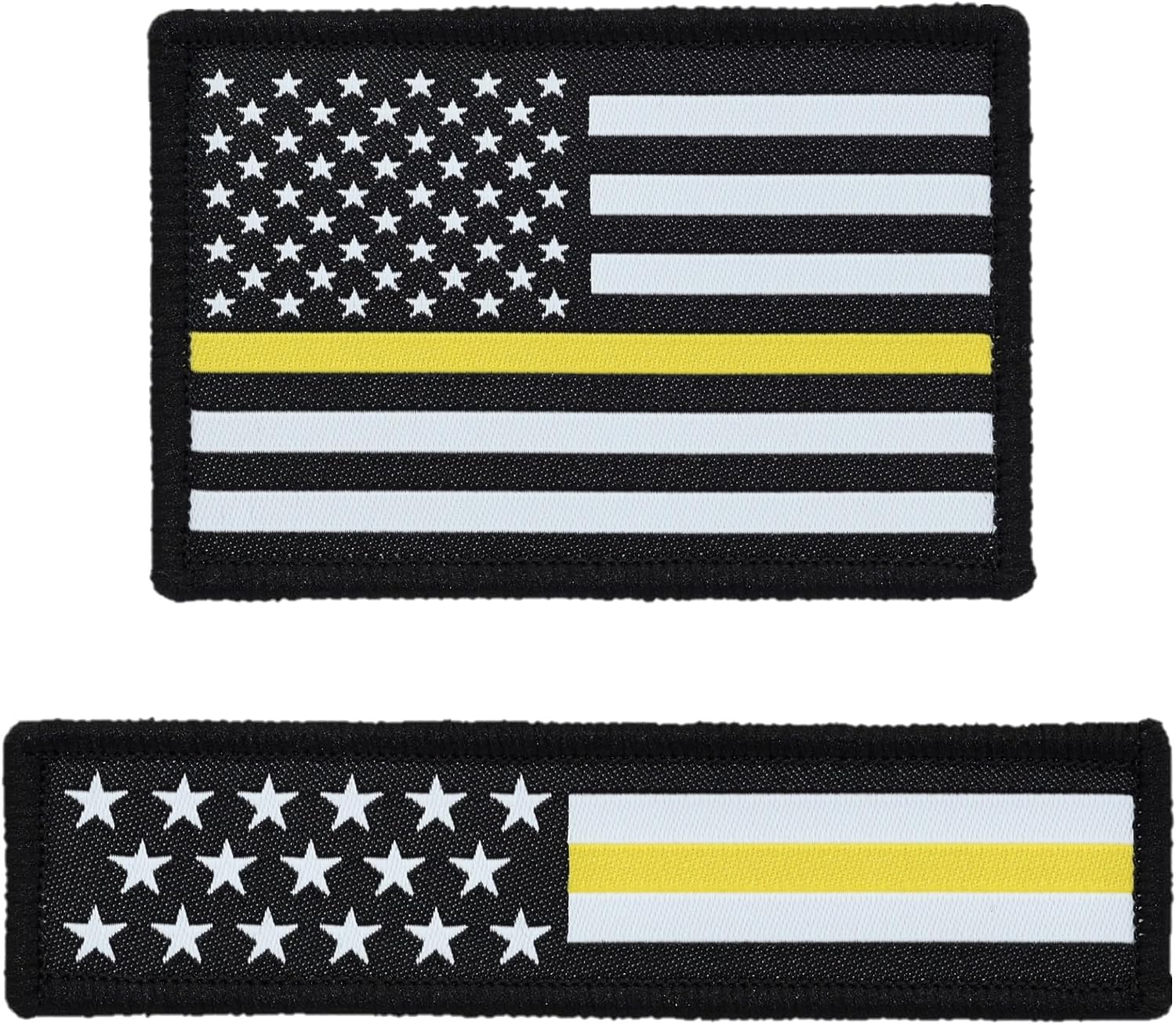 American Flag Hat Patch Set, 2x3 & 1x4, Woven, Hook and Loop (Thin Gold Line)