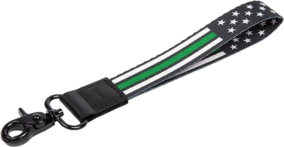 American Flag Wristlet Strap Lanyard Keychain - Badge and ID Holder (Thin Green Line)