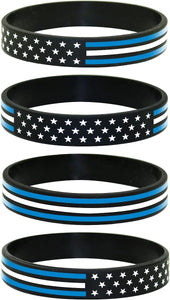 American Flag Silicone Stretchable Bracelet 4-Pack (Thin White Line)