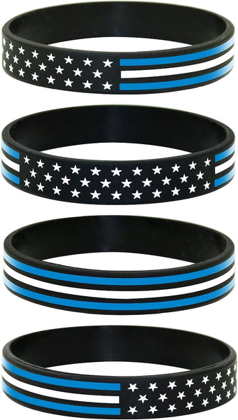 American Flag Silicone Stretchable Bracelet 4-Pack (Thin White Line)