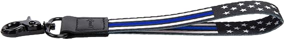 American Flag Wristlet Strap Lanyard Keychain - Badge and ID Holder (Thin Blue Line)