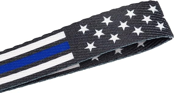 American Flag Wristlet Strap Lanyard Keychain - Badge and ID Holder (Thin Blue Line)