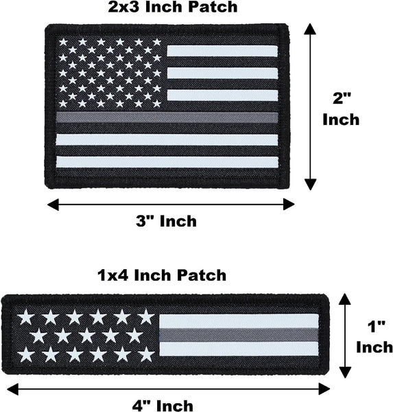 American Flag Hat Patch Set, 2x3 & 1x4, Woven, Hook and Loop (Thin Grey Line)