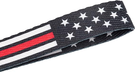 American Flag Wristlet Strap Lanyard Keychain - Badge and ID Holder (Thin Red Line)