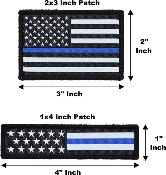 American Flag Hat Patch Set, 2x3 & 1x4, Woven, Hook and Loop (Thin Blue Line)