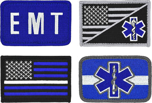 American Flag Patch 4-Pack Set, Embroidered, Hook and Loop (Thin White Line)