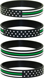 American Flag Silicone Stretchable Bracelet 4-Pack (Thin Green Line)