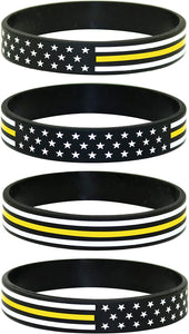 American Flag Silicone Stretchable Bracelet 4-Pack (Thin Gold Line)