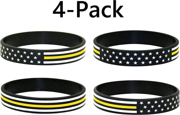 American Flag Silicone Stretchable Bracelet 4-Pack (Thin Gold Line)