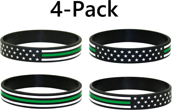 American Flag Silicone Stretchable Bracelet 4-Pack (Thin Green Line)