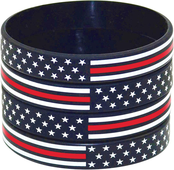 American Flag Silicone Stretchable Bracelet 4-Pack (Thin Red Line)