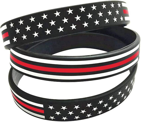 American Flag Silicone Stretchable Bracelet 4-Pack (Thin Red Line)