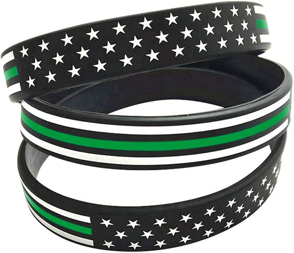 American Flag Silicone Stretchable Bracelet 4-Pack (Thin Green Line)