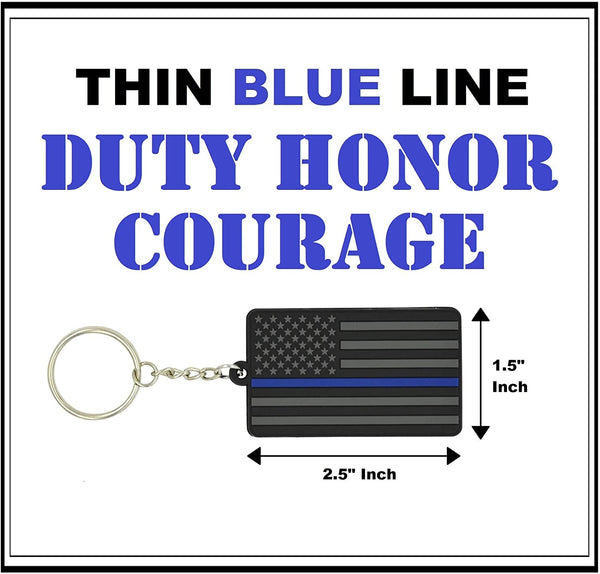 American Flag Keychain with Key Ring - Law Enforcement - Soft PVC Rubber - (Thin Blue Line)