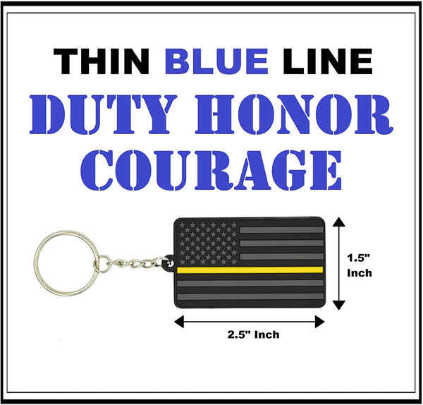 American Flag Keychain with Key Ring - Emergency Dispatcher/Tow Truck Driver/Security Guard - Soft PVC Rubber - (Thin Gold Line)