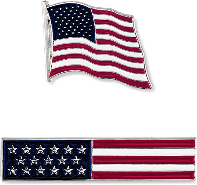 American Flag USA Lapel Pin Set - Waving Flag + Rectangle Bar