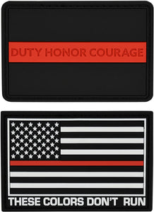 American Flag Patch Set, 2x3 inch, Flexible PVC Material, Hook and Loop (Thin Red Line Set 2)