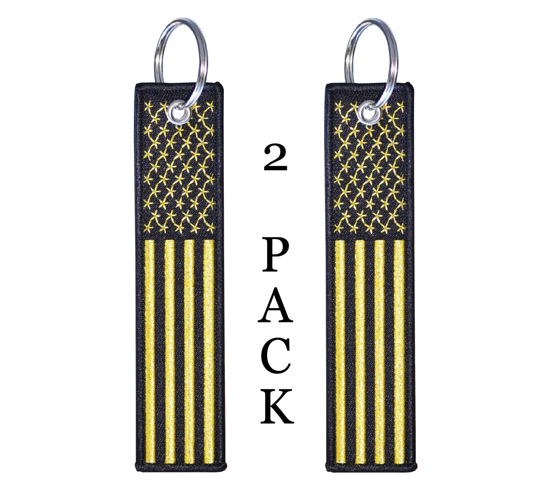 American Flag Keychain with Key Ring and Carabiner - (Metallic Gold & Black)