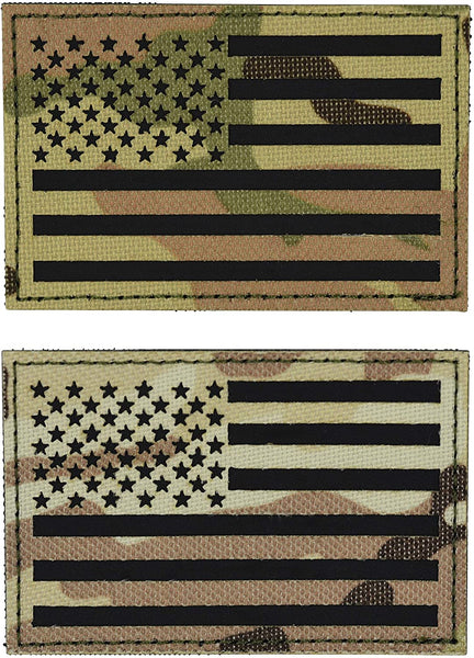 Multicam Infrared IR US USA American Flag Patch Set, 2x3 inch, Reflective Cordura Material, Hook and Loop, Military and Tactical Accessory for Clothing-Jackets-Hats-Backpacks (American Flag Camo)