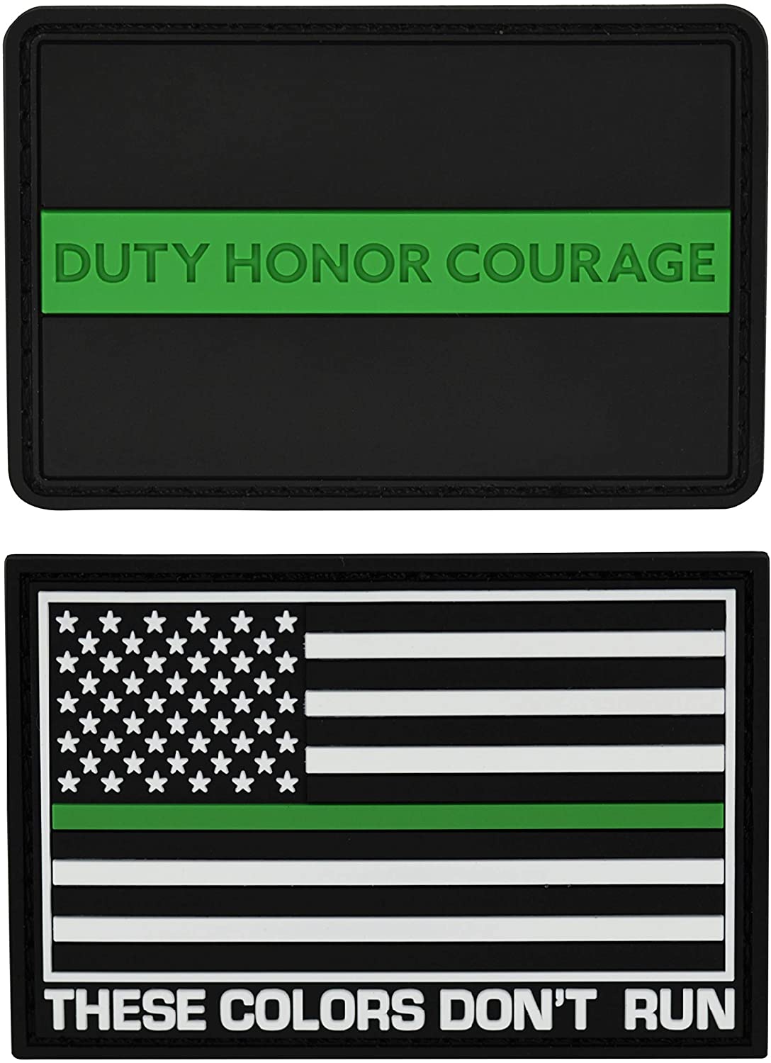 American Flag Patch Set, 2x3 inch, Flexible PVC Material, Hook and Loop (Thin Green Line Set 2)