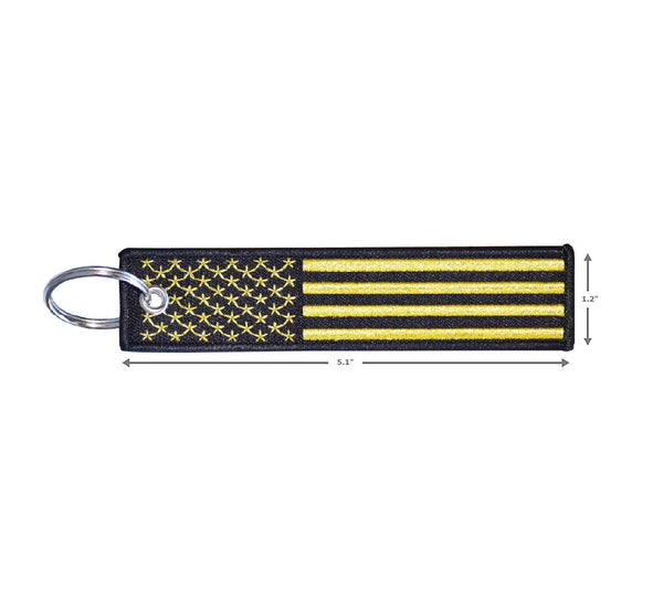 American Flag Keychain with Key Ring and Carabiner - (Metallic Gold & Black)