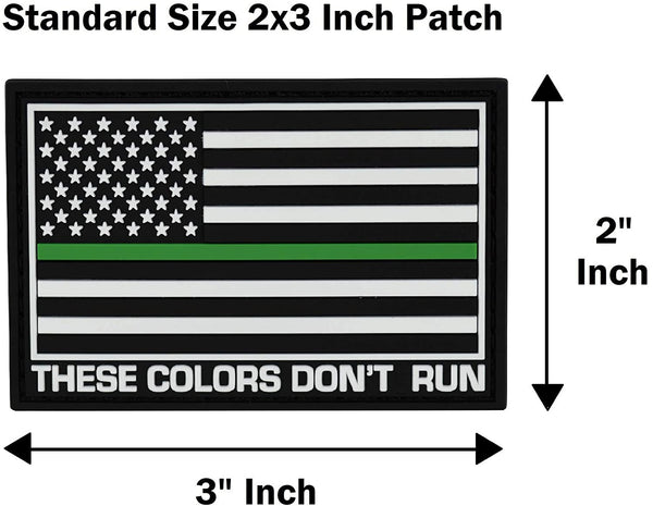 American Flag Patch Set, 2x3 inch, Flexible PVC Material, Hook and Loop (Thin Green Line Set 2)