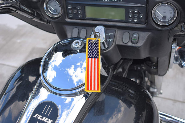 American Flag Keychain with Key Ring and Carabiner - (Red White Blue Gold)