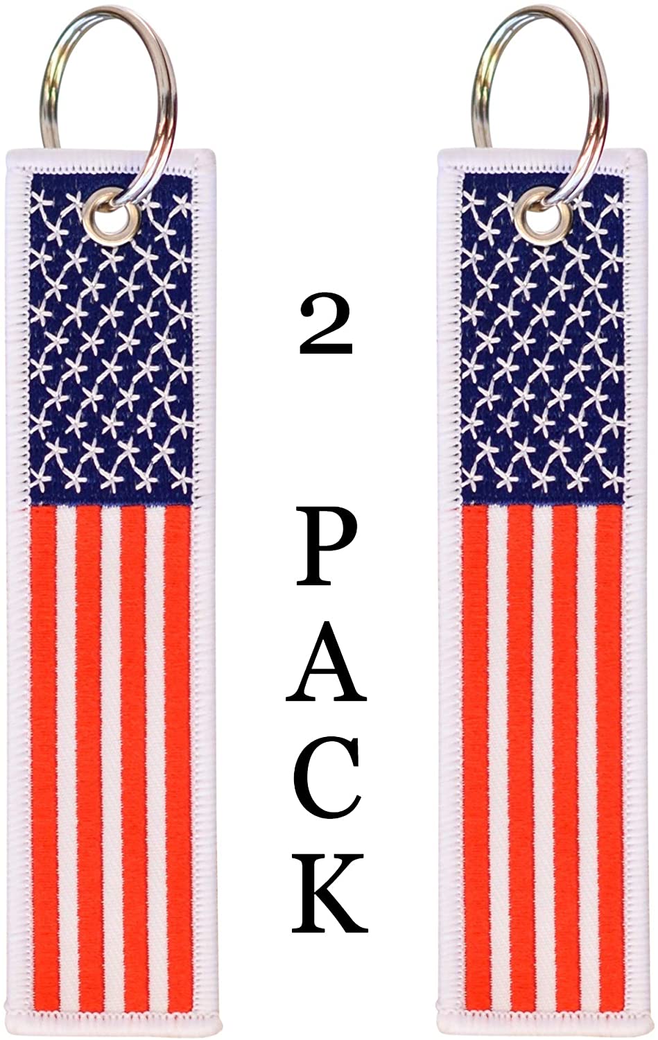 American Flag Keychain with Key Ring and Carabiner - (Red White Blue)