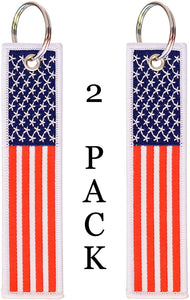 American Flag Keychain with Key Ring and Carabiner - (Red White Blue)