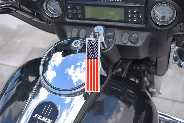 American Flag Keychain with Key Ring and Carabiner - (Red White Blue)