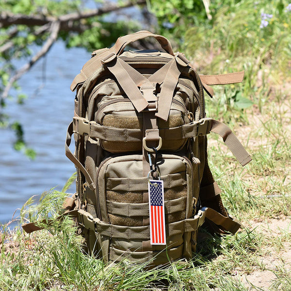 American Flag Keychain with Key Ring and Carabiner - (Red White Blue)