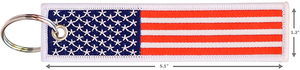 American Flag Keychain with Key Ring and Carabiner - (Red White Blue)
