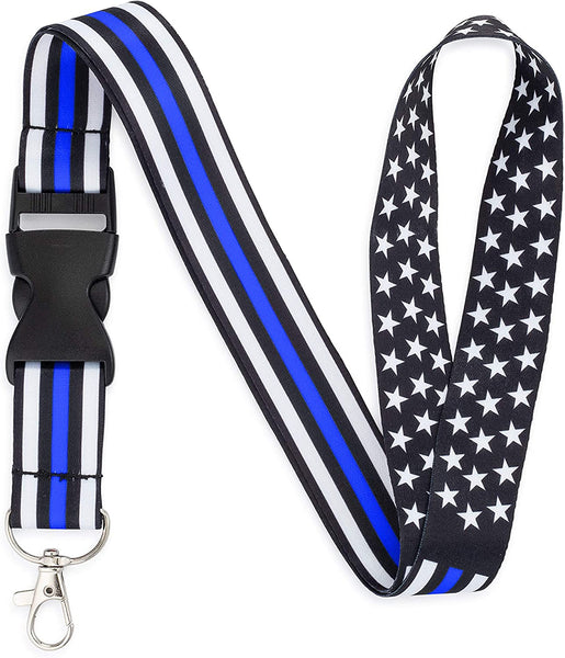 American Flag Lanyard - Badge and ID Holder (Thin Blue Line)