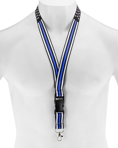 American Flag Lanyard - Badge and ID Holder (Thin Blue Line)