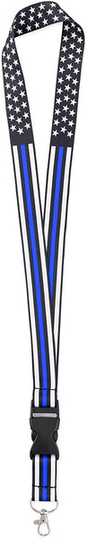 American Flag Lanyard - Badge and ID Holder (Thin Blue Line)