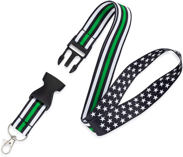 American Flag Lanyard - Badge and ID Holder (Thin Green Line)