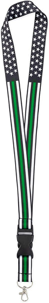 American Flag Lanyard - Badge and ID Holder (Thin Green Line)