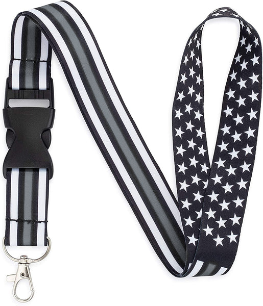 American Flag Lanyard - Badge and ID Holder (Thin Grey Line)