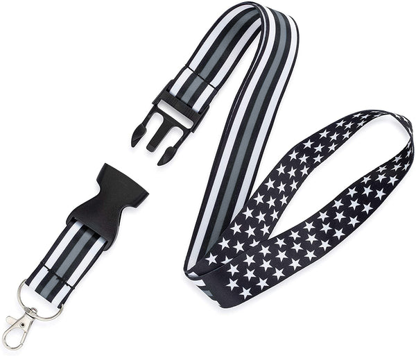 American Flag Lanyard - Badge and ID Holder (Thin Grey Line)