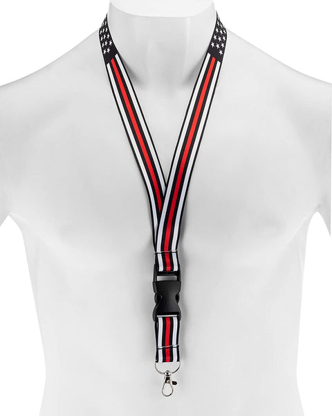 American Flag Lanyard - Badge and ID Holder (Thin Red Line)